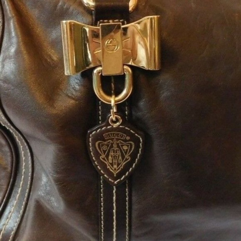 Gucci Large Duchessa Boston Bag Dark Brown Leather Gold Handbag Purse Authentic - Picture 4 of 8